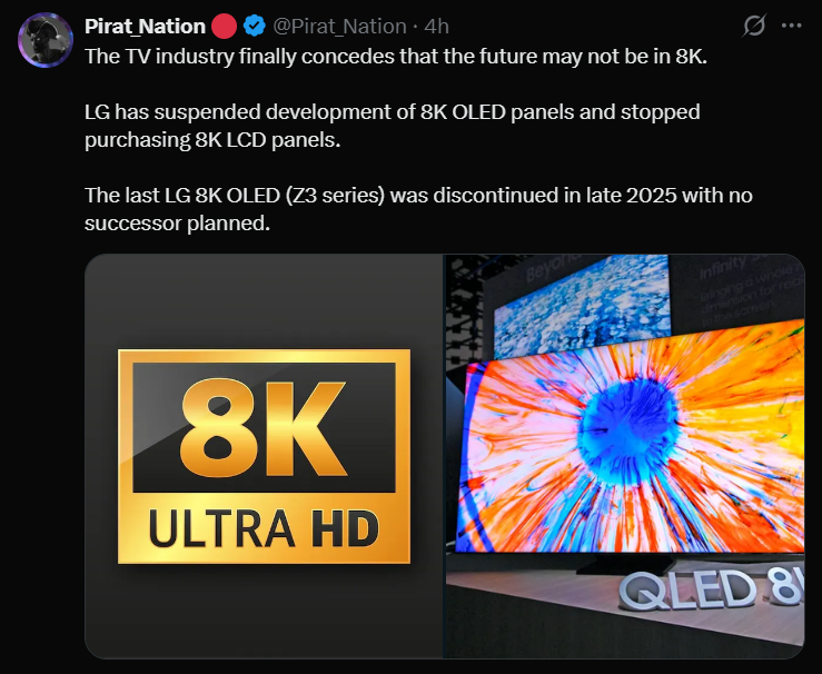 8K Ultra HD television resolution concept showing premium display branding, representing the rise and slowdown of 8K TV adoption in the global TV industry.